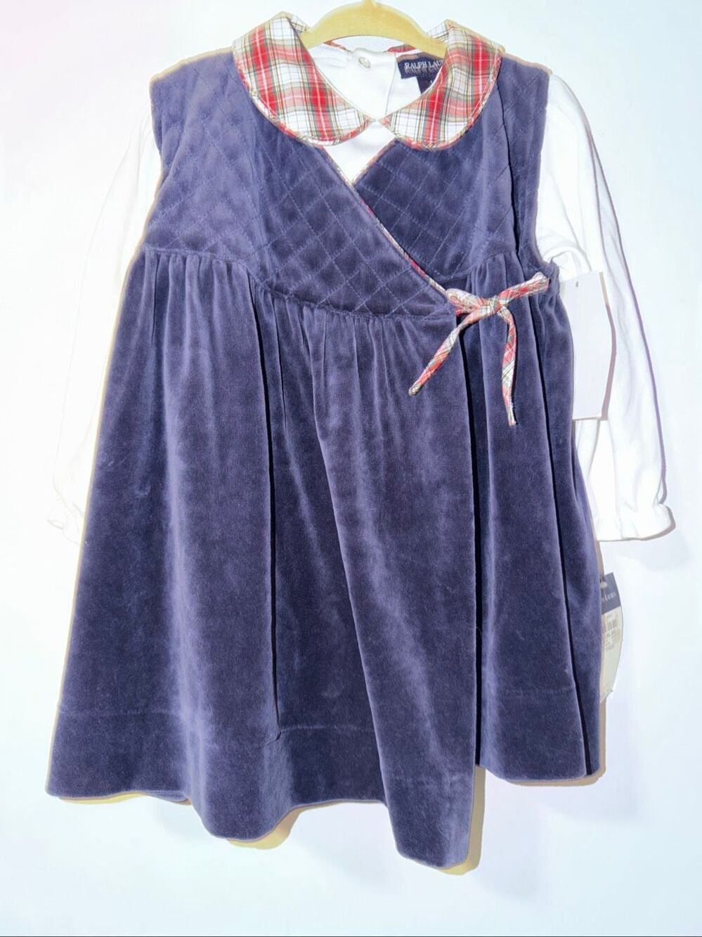 RALPH LAUREN Baby Girl Navy Blue Velvet Dress with Blouse-18M {NWT}